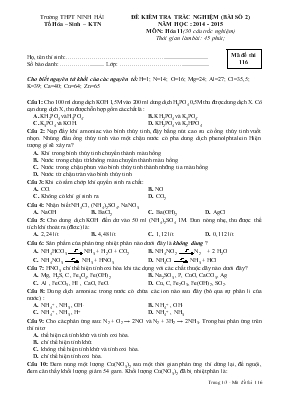 Đề 2 kiểm tra trắc nghiệm (bài số 2) năm học  2014 - 2015 môn hóa 11 (30 câu trắc nghiệm)